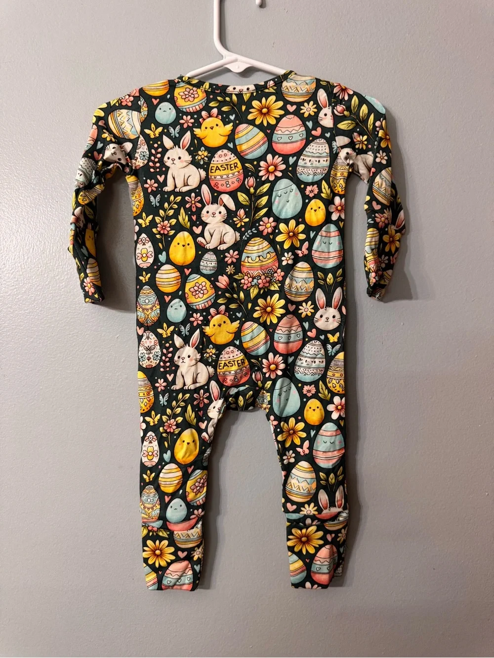 Baby One-Piece Bamboo Zipper Romper - Easter Egg & Floral Print (Black)